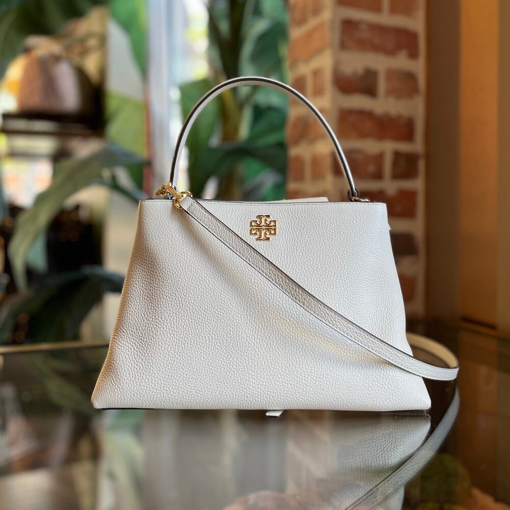 TORY BURCH White Pebbled Leather Top Handle Bag